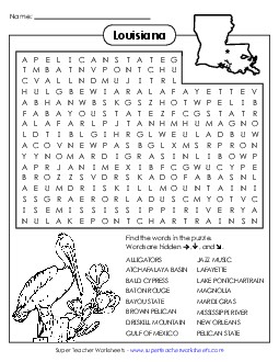 Word Search Puzzle States Individual Worksheet