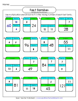 Number Family Boxes Number Families Worksheet