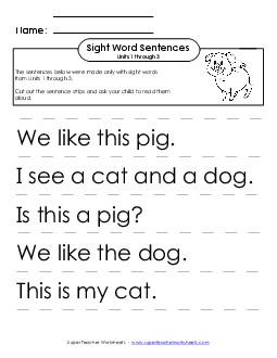 Read Sentences (Units 1-3) Free Sight Words Worksheet