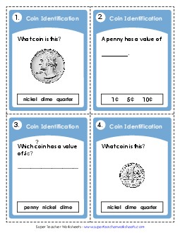 Task Cards: Identifying Coins Counting Money Worksheet