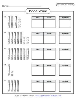 Place Value Blocks: Tens & Ones Worksheet