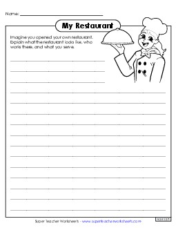 Restaurant Writing Prompt 4th Grade ELA Worksheet