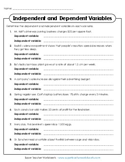 New Identifying Independent and Dependent Variables Practice Worksheet