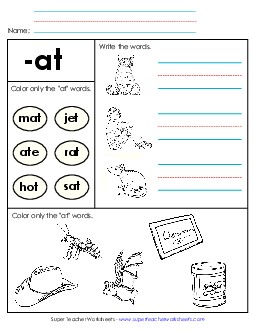 Worksheet 2 (-at Words) Word Families Worksheet