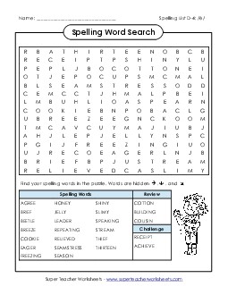 Word Search Puzzle (D-4) Spelling D Worksheet