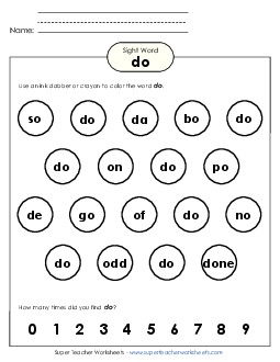 Dab or Color: Do Sight Words Individual Worksheet