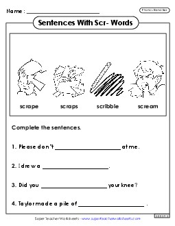 Sentences with Scr- Words Phonics Blends Worksheet