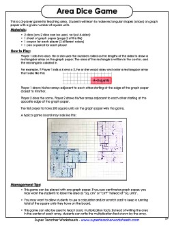 Square Units: Dice Game Area Worksheet