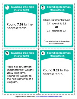 Task Cards: Rounding Decimals (Nearest Tenth) Worksheet