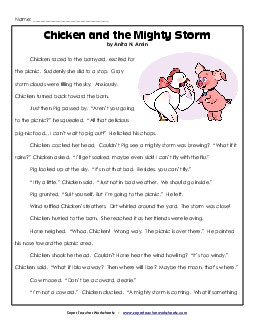 Chicken and the Mighty Storm  2nd Grade Reading Comprehension Worksheet