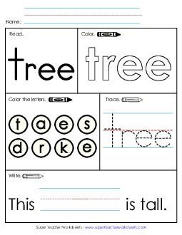 Worksheet 1: Tree Sight Words Individual Worksheet