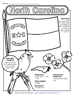 North Carolina State Symbols Coloring Page Free States Individual Worksheet