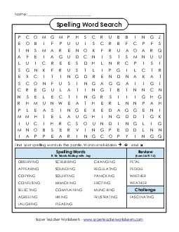 Word Search (E-18) Spelling E Worksheet