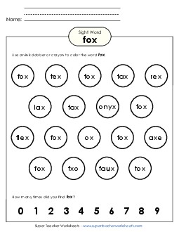 Dab or Color: Fox Sight Words Individual Worksheet