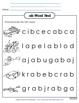 Circle the Words (-ab) Word Families Worksheet