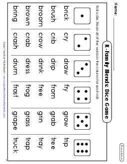 Phonics Blend Dice Game Phonics Blends Worksheet