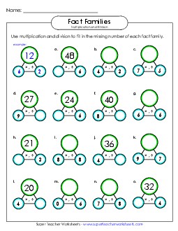 Fact Family Circles Number Families Worksheet