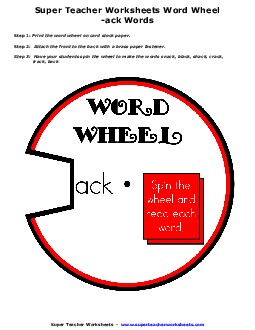 -ack Word Wheel Phonics Worksheet