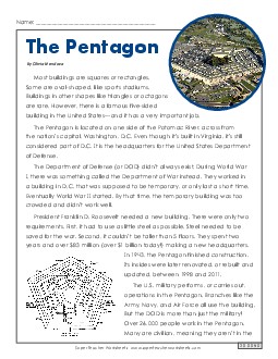 The Pentagon 4th Grade Reading Comprehension Worksheet