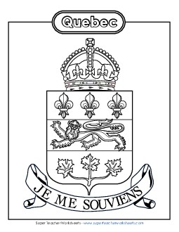 Quebec Coat of Arms (Black & White) Free Canada Worksheet