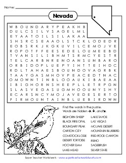 Word Search Puzzle States Individual Worksheet