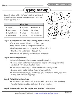 Typing Sentences (F-12) Spelling F Worksheet