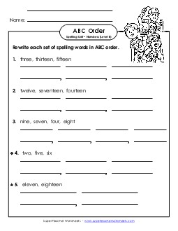 ABC Order - Word Sets (B-Number Words)  Spelling B Worksheet