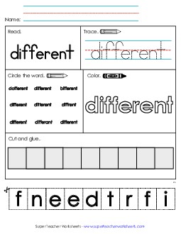 Worksheet 2: Different Sight Words Individual Worksheet