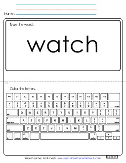 Type the Word: Watch Sight Words Individual Worksheet