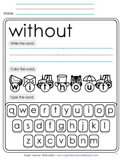 Write, Color, Type: Without Sight Words Individual Worksheet