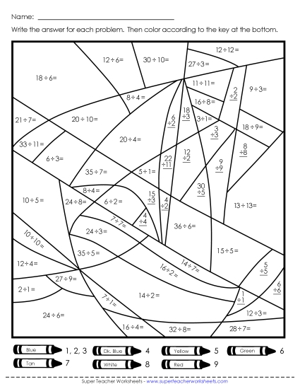 Division Mystery Picture: Plane or Boat Worksheet