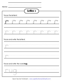 Lowercase r (Dotted Lines) Printing Worksheet