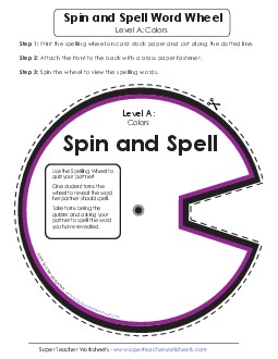 Spin and Spell (A-Color Words) Spelling A Worksheet