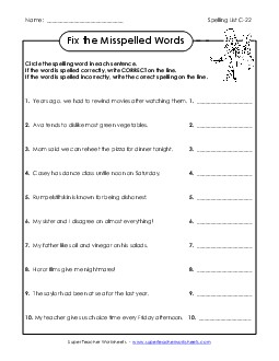 Fix the Mistakes (C-22) Spelling C Worksheet