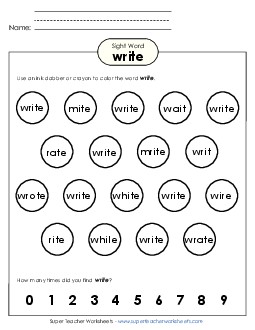 Dab or Color: Write Sight Words Individual Worksheet