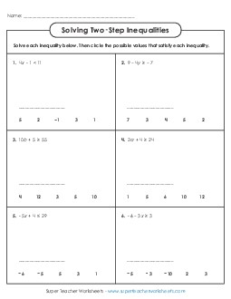 Solve & Circle (Basic) Inequalities Worksheet