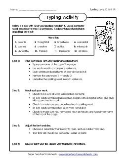 Typing Sentences (D-19) Spelling D Worksheet