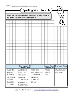 Make-a-Search (E-25) Spelling E Worksheet