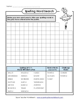 Make-a-Search (E-11) Spelling E Worksheet