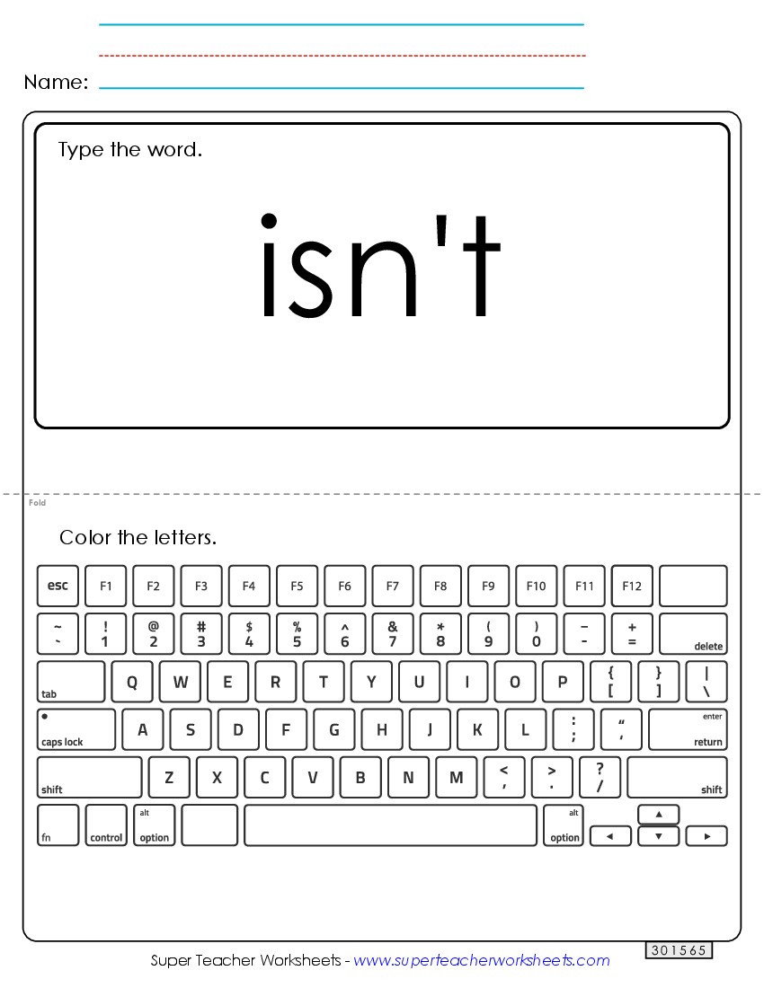 Type the Word: Isn\'t Sight Words Individual Worksheet