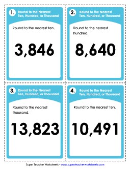 Task Cards: Rounding to the Nearest Ten, Hundred, Thousand Worksheet