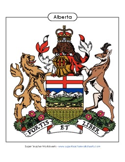 Alberta Coat of Arms (Full Colour) Canada Worksheet