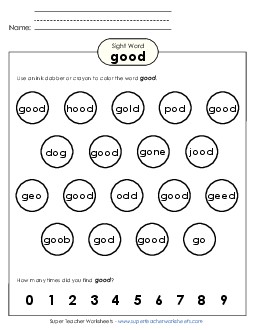 Dab or Color: Good Sight Words Individual Worksheet