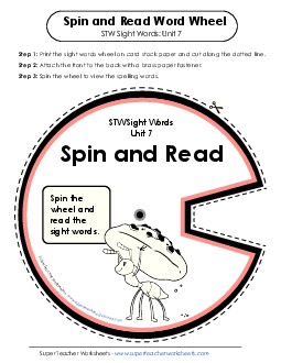 Spin and Read (Unit 7) Sight Words Worksheet