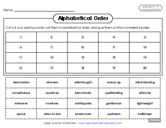 Alphabetical Order: Cut-Glue (F-14) Spelling F Worksheet