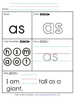 Worksheet 1: As Sight Words Individual Worksheet