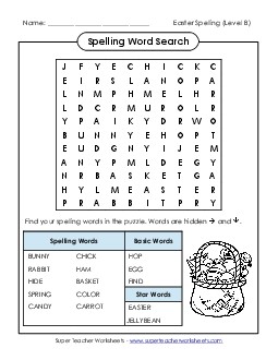 Word Search (B-Easter)  Spelling B Worksheet