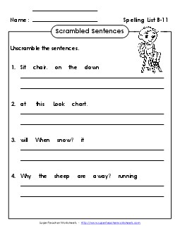 Scrambled Sentences (B-11) Spelling B Worksheet