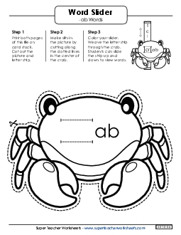 Word Slider (-ab Words) Word Families Worksheet