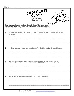 Vocabulary for Chapters 9-10 Book Chocolate Fever Worksheet